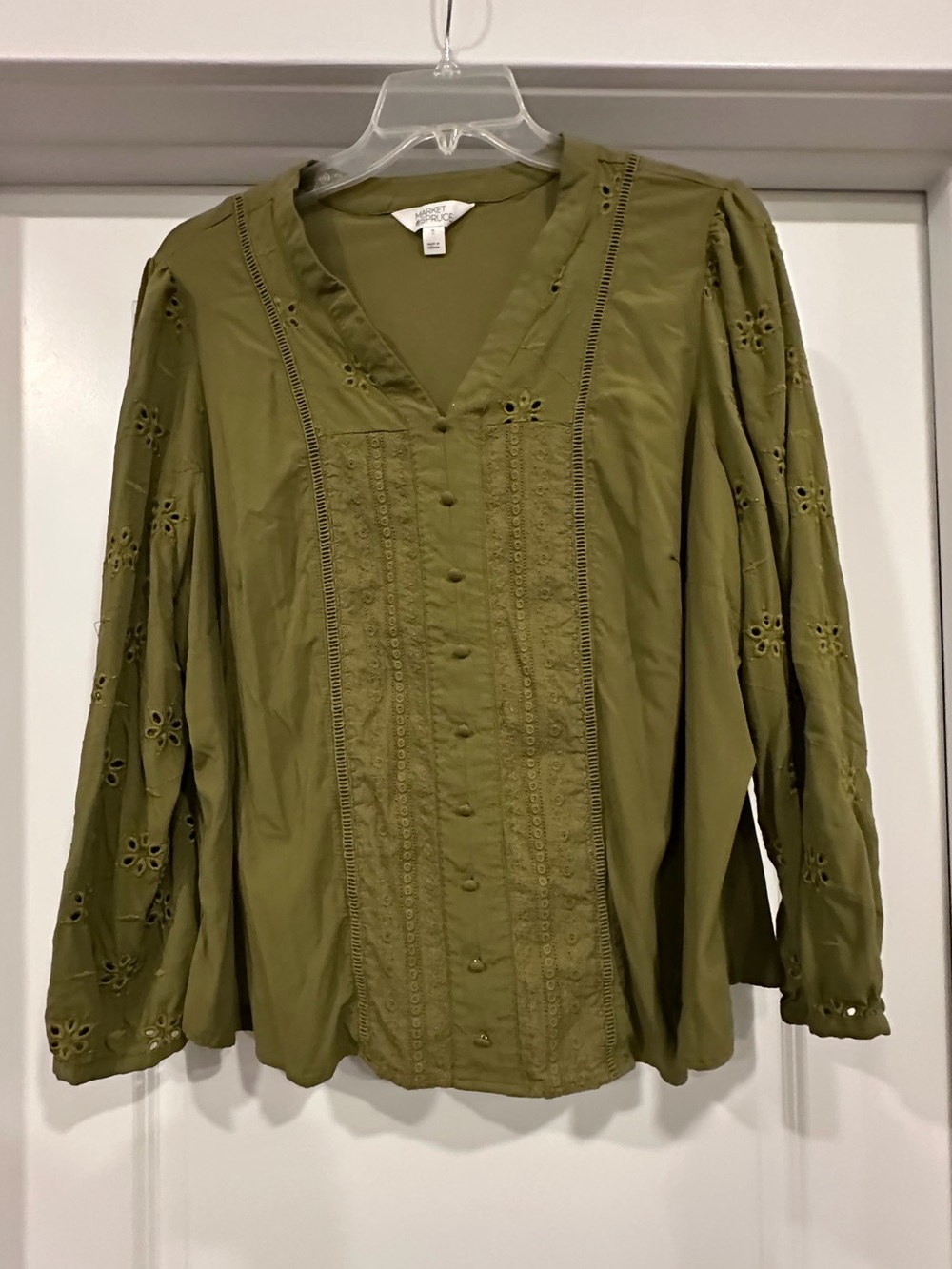 Market & Spruce Olive Eyelet Embroidered Blouse 3X